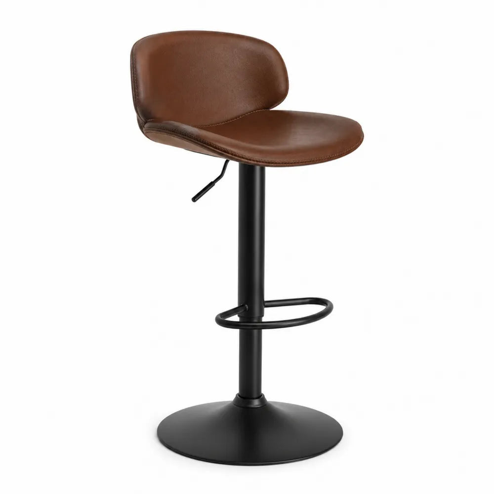 Taburete de bar ajustable de cuero PU marrón con base de acero