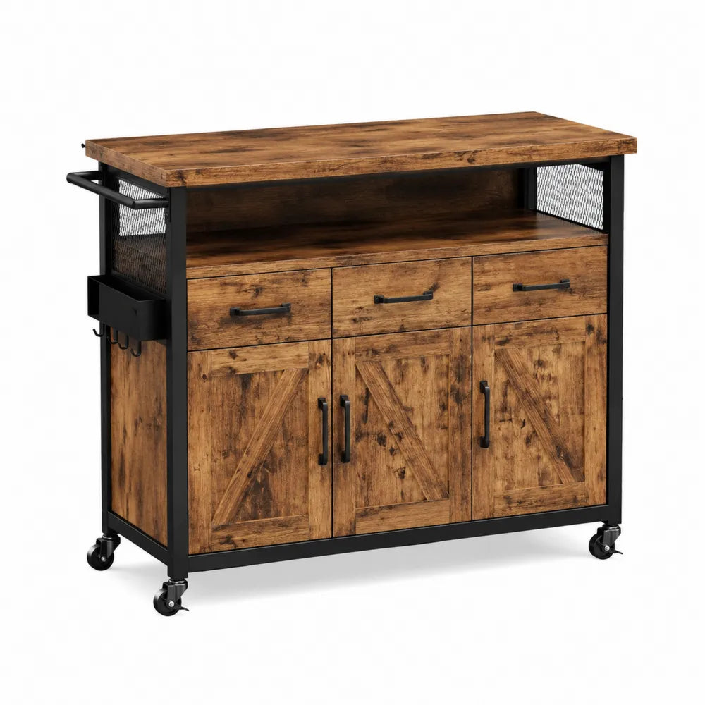 Carrito de cocina de madera y metal con ruedas
