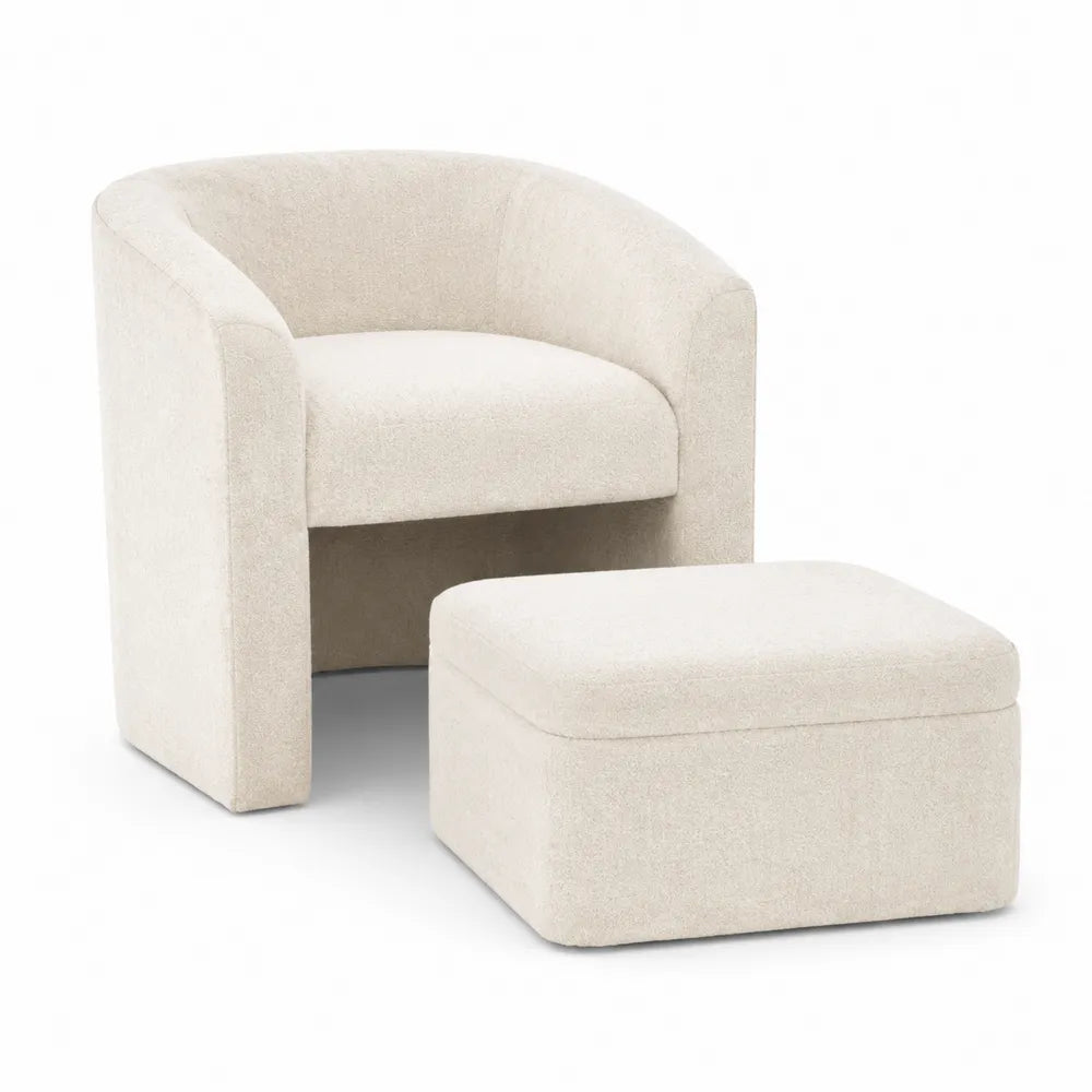 Sillón y reposapiés de poliéster beige