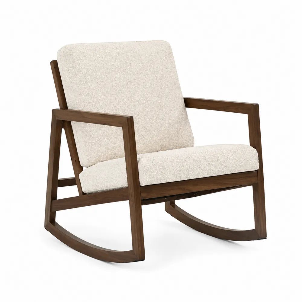Silla Mecedora de Madera Maciza y Tela de Poliéster Beige