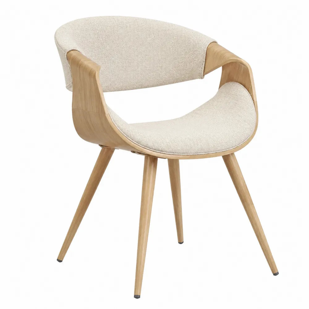 Silla de comedor con estructura de madera y tapizado de poliéster beige
