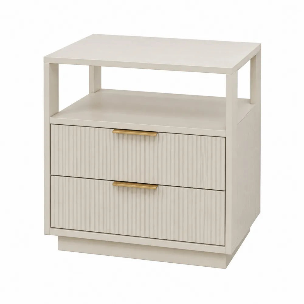 Mesita de noche de MDF beige con cajones metálicos