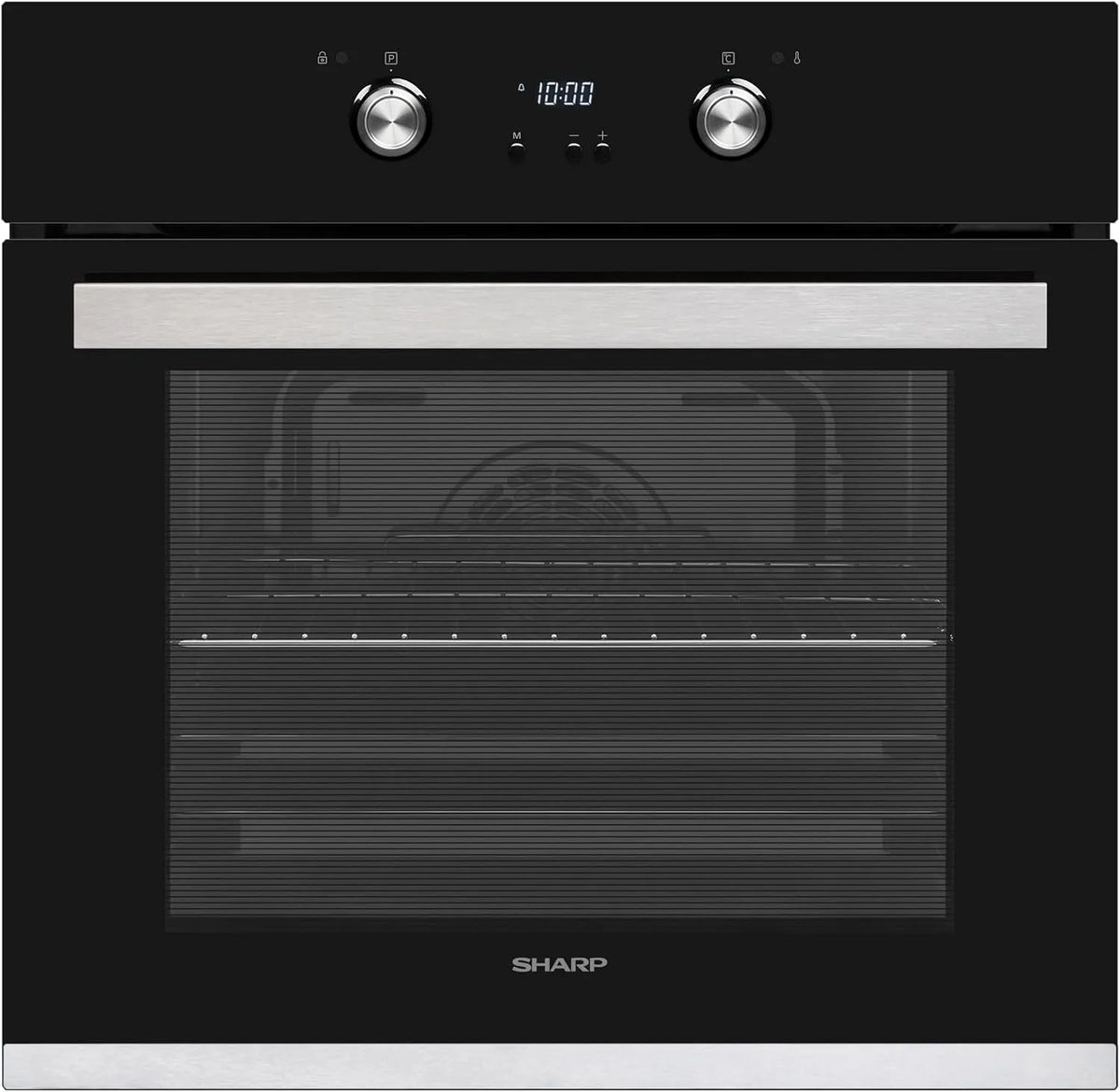 SHARP K-61D27BM1-FR, Trouby, built- in troub pyrolýza, (72 L, EEK A, 6 troub funkce, zasouvací zástrčky), černá, 68 L