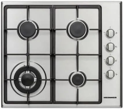 HEINNER HBH-V4IWFSCIX, Elektrické kotle, built- v plynové plotýnce 58 cm, 4 výkonné plynové hořáky, elektrické zapalování, Stříbrná, 58 cm, 4 v