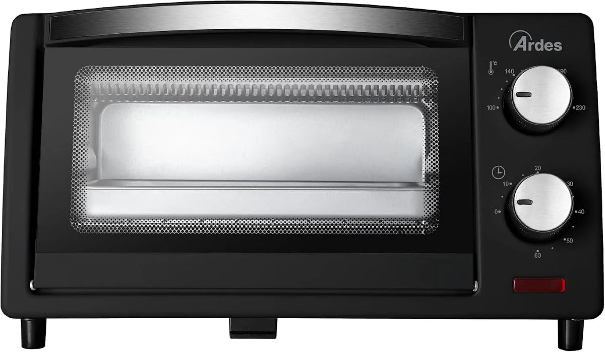 Ardes AR6211B, Mini trouby, Elektrická malá trouba kapacita 10 l S vnitřním osvětlením Regulovatelný, Černá / stříbrná, 10 l, 800W, 24 × 18