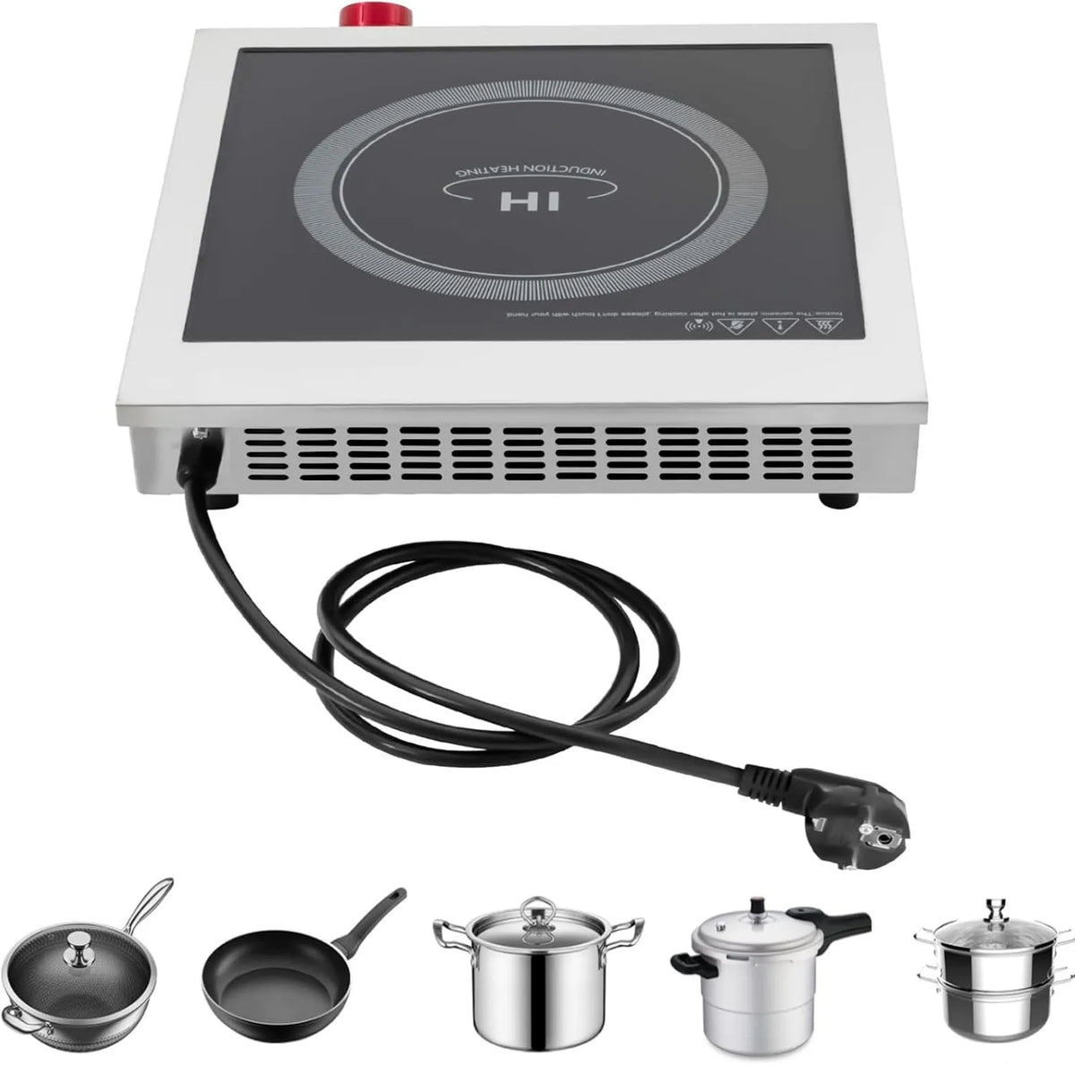 WSIKGHU 220-240V, Elektrické vařiče, 3500W Komerční indukční sporák, Euro plug, 60-270 ° C Nastavitelná teplota, 43 x, Černá, 3500W, 240V