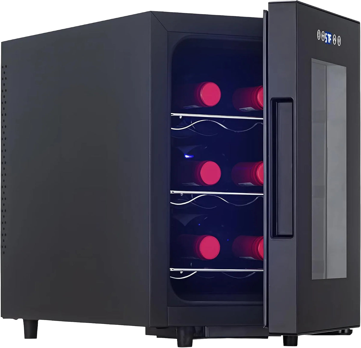 Iceblue 6-Flaschen-Weink, Nápojové chladničky, lednička na ledové víno, digitální regulace teploty pro bílé a červené víno, 6, Černá, 6 l