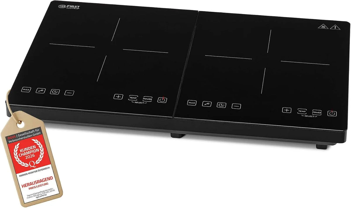 TZS First Austria, Elektrické vařiče, TZS První Rakousko - Indukční dvojitá horká deska 3500W - 10 úrovní teploty, Černá, 3500W, 260 mm, 2000W