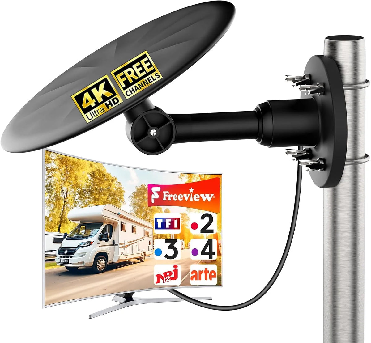 SZKALAK DVB-T2, Antény DVB-T a DVB-T2, TV anténa pro venkovní použití, TNT HD s zesilovačem, kalkulačka, velký rozsah, Černá, 2 v, Full HD, 4K