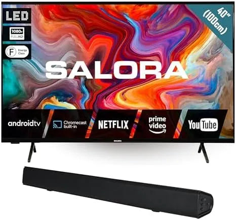 SALORA SBO680 HDR10, Televizory, 40palcová Smart TV Full HD LED TV s Android TV & 2.1 Soundbar 80W, WLAN, Černá, Full HD, 80W, 40 ZOLL