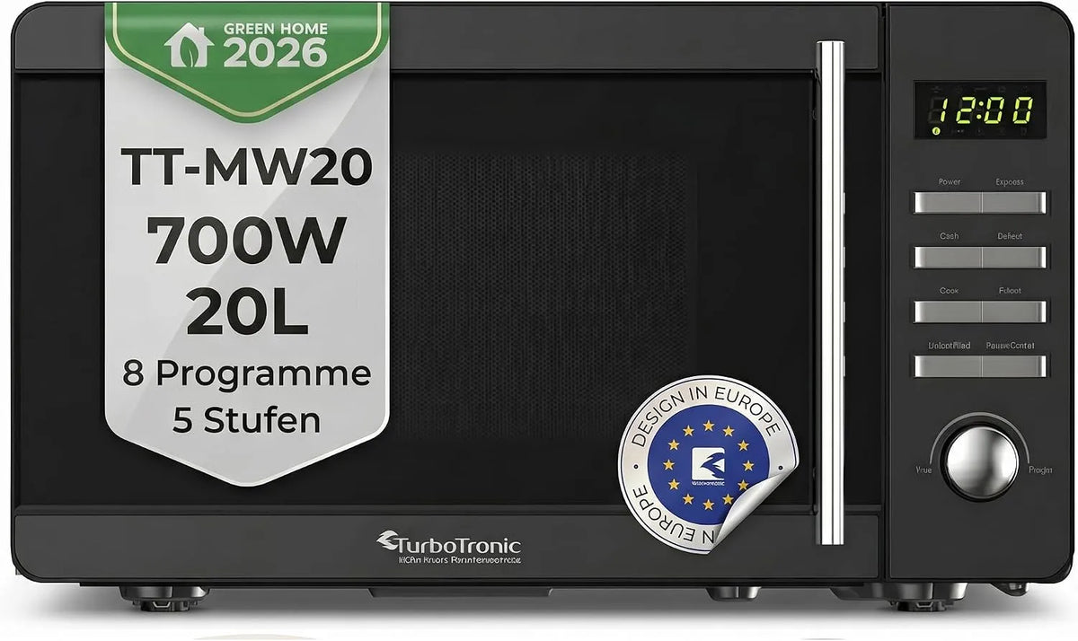 TurboTronic By Z-LINE TT-MW20, Multifunkční mikrovlnné trouBy, TurboTronic TT- Digitální mikrovlnná trouba, Černá / stříbrná, 700 W, 20L