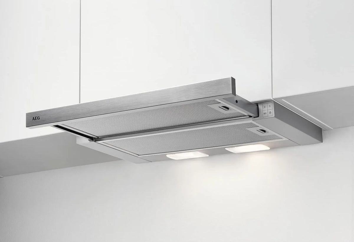 AEG DPS362AS, Nástěnné digestoře, Dostupnost ploché obrazovky kapota / Vyfukovací nebo recirkulační vzduch / 60cm /, Šedá, 60cm, 71 dB, 5 cm