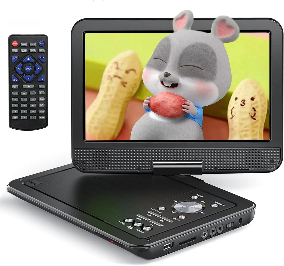 YOTON, Přenosné DVD přehrávače, 12.5 ′ ′ ′ Přenosný DVD přehrávač s otočnou obrazovkou 10, 5 ′ ′ HD, Černá, 1 kg, 12V, 32 G, 720 x 480