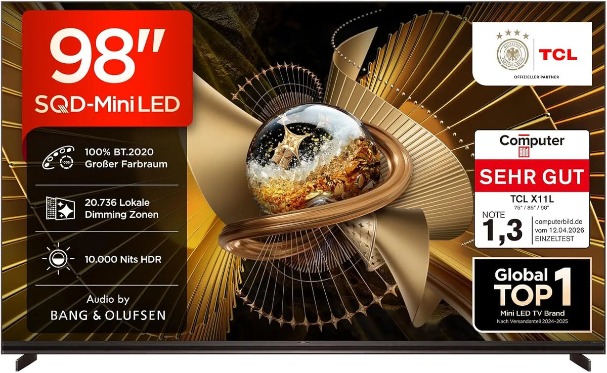 TCL HDR10 98X11L, Přenosné televizory, + SQD-Mini LED 98 palců TV, 4K Smart TV, Google TV, Černá, 98X11, Mini LED, 4K, 2 cm