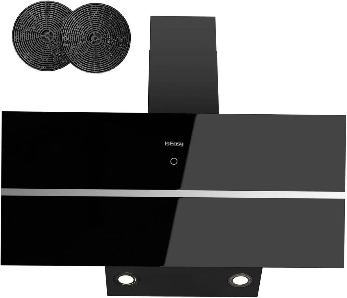 IsEasy, Nástěnné digestoře, rozsah kapoty 90 cm, 578 m3 / h, klid, rozsah stěny kapota, 4 rychlostní úrovně, Černá / stříbrná, 90 cm, 58 dB