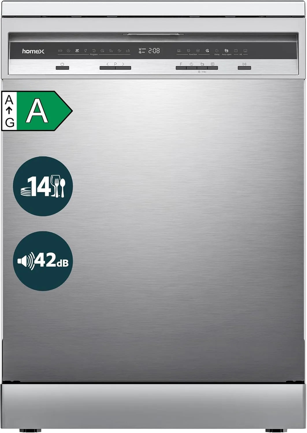 homeX DWFS601442A-S, Myčky nádobí, 60 cm, myčka nádobí 60 cm myčka na nádobí, volnoběh EEK A, Bílá, 54 kW, 42 dB, 5 x 59