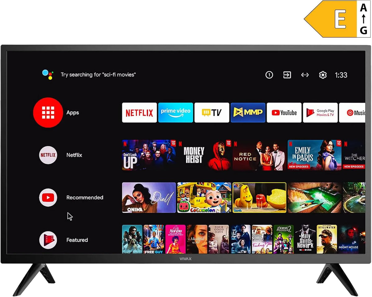 VIVAX HDR10 32LE21K, Televizory, Internet Browser Smart TV Android Ethernet WiFi Bluetooth Hlasová kontrola, Černá, 4K, 80cm, 32L, 2 G