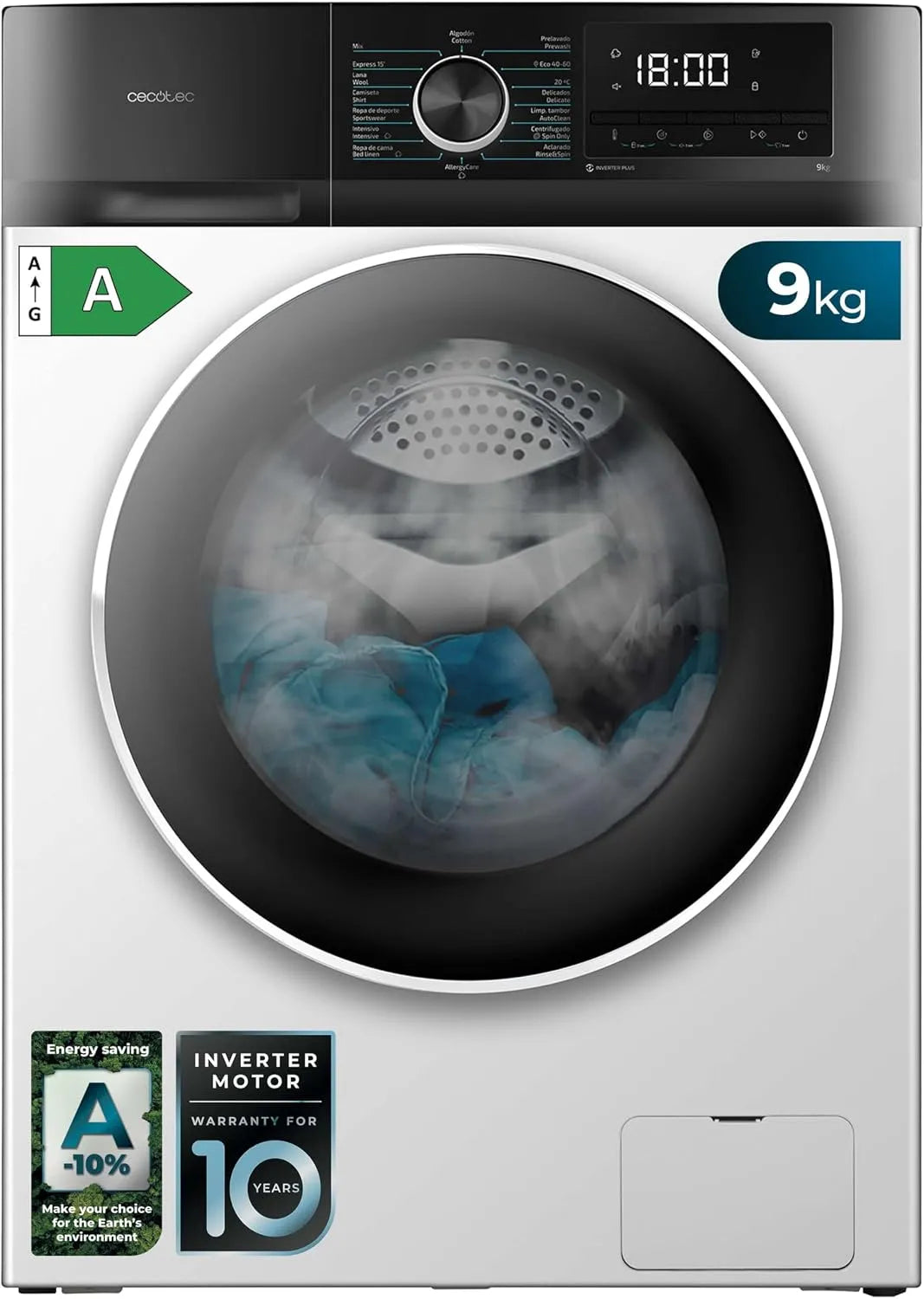 Cecotec, Pračky, Pračka 9 kg Bolero DressCode 9500 Inverter A, Bílá, 9 kg, 8 kg