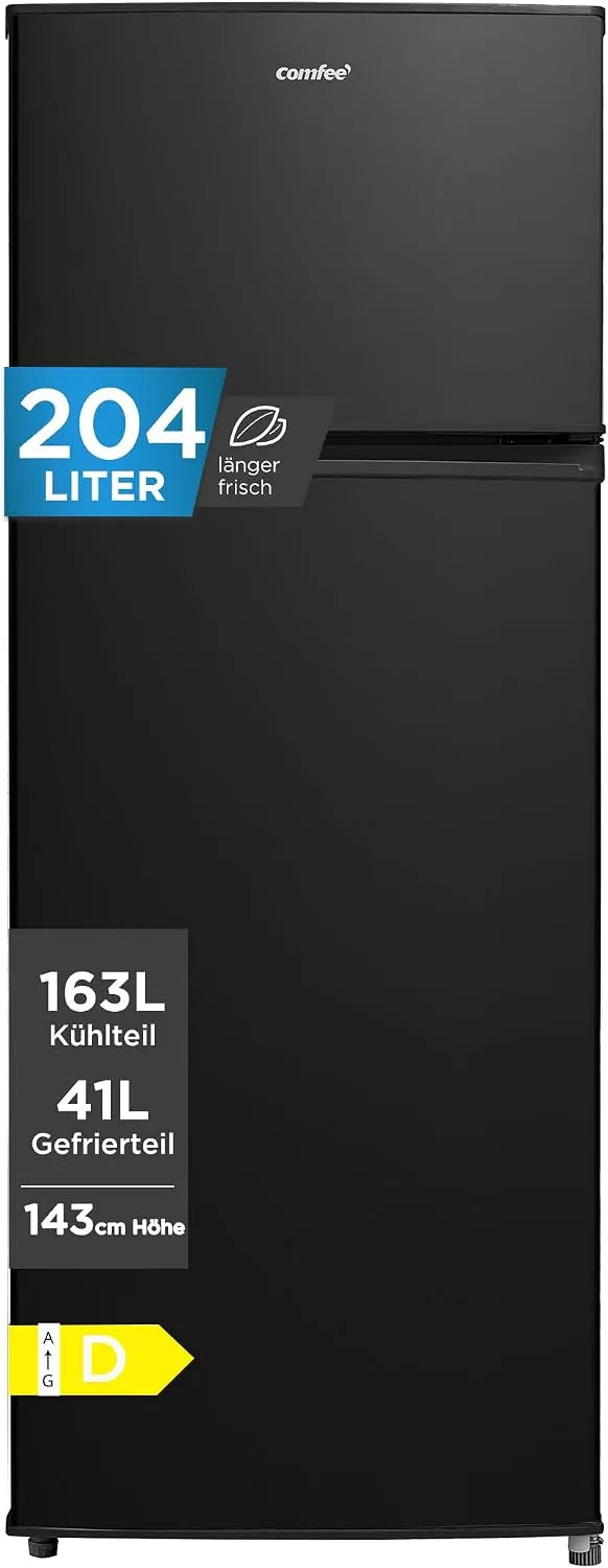 Comfee, Kombinované chladničky s mrazákem, Komferová chladnička 204L s mrazákem (-24 ° C), 39dB, výška 143 cm, EEK D, Bílá, 204L, 143 cm