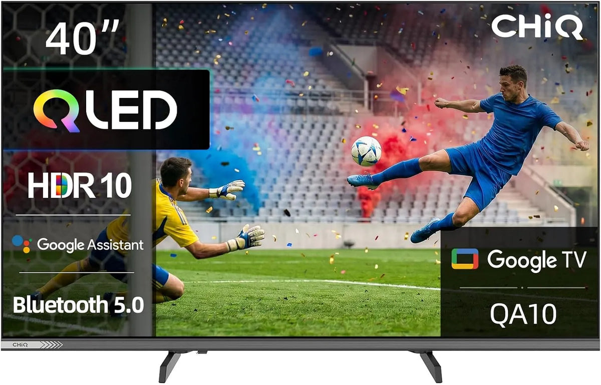 CHiQ DVB-C/T/T2/S/S2 40QA10, 40 palců (100 cm) Ful- HD QLED Google Smart TV s HDR10, Dolby Audio, Airplay, Černá, 100 cm, QLED, Full HD