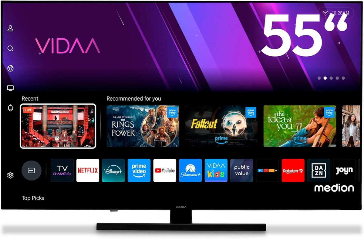 MEDION, Televizory, 138.8 cm (55 palců) QLED TV (Smart TV, Dolby Vision HDR, VIDAA Store, Prime, Černá, 138.8 cm, QLED, 4K, 840 x 2160