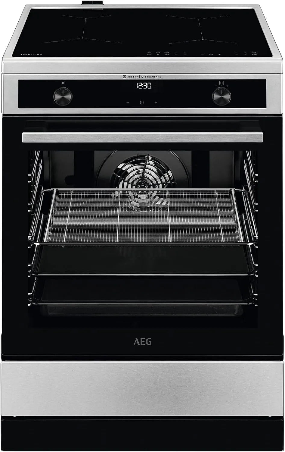 AEG Hob2Hood CIB6643BBM, Varné desky, stojící sporák s indukčním kornoutem 60 cm / SteamBake - s přidáním vlhkosti / /, Černá, 60 cm