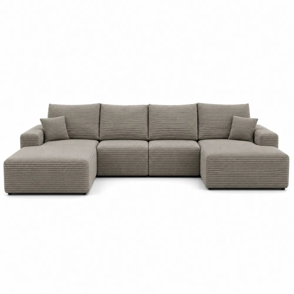 Sofá modular en tela de pana marrón claro 300x150x85 cm