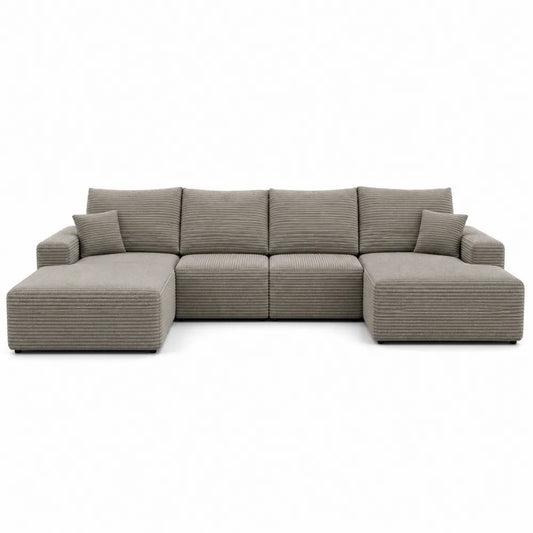 Sofá modular en tela de pana marrón claro 300x150x85 cm