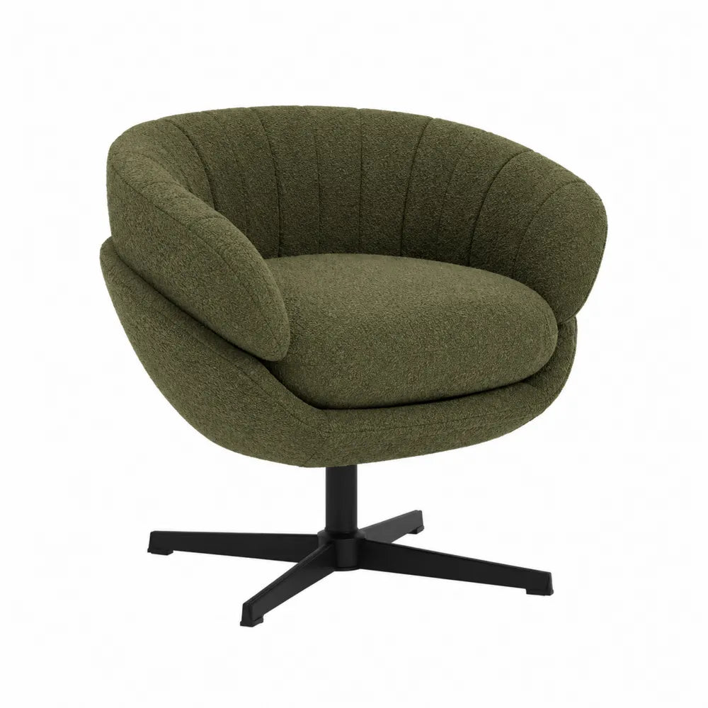 Silla giratoria de lana bouclé y base de metal, 75x75x80 cm