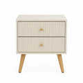 Mesita de noche beige con 2 cajones de MDF y patas de madera
