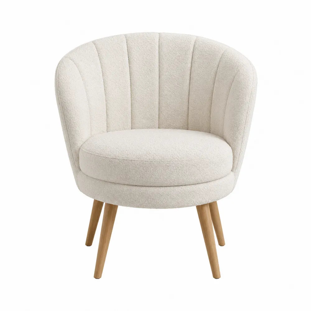 Silla de tela bouclé y madera blanca 75x75x82 cm