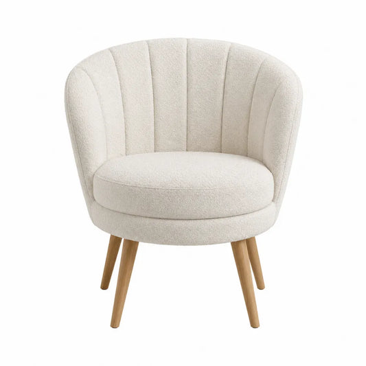Silla de tela bouclé y madera blanca 75x75x82 cm