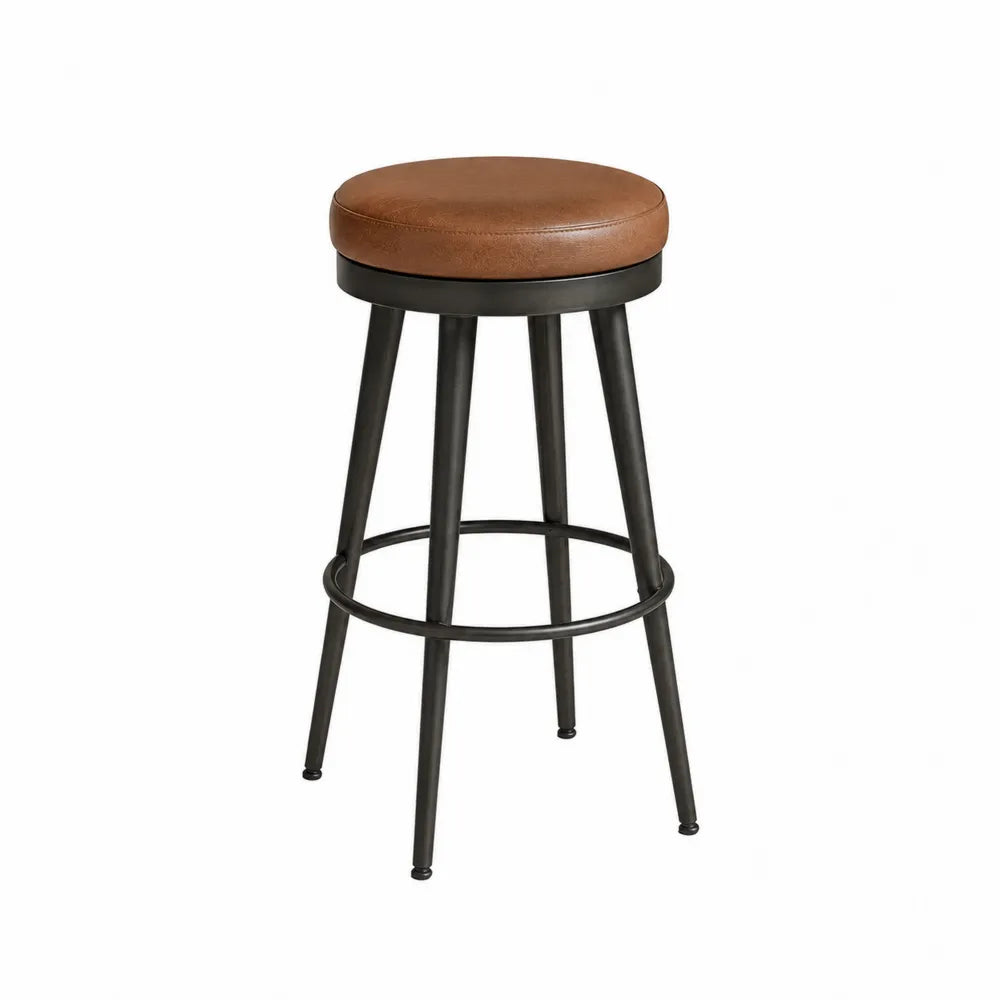 Taburete de bar de cuero sintético marrón y metal negro 76 cm