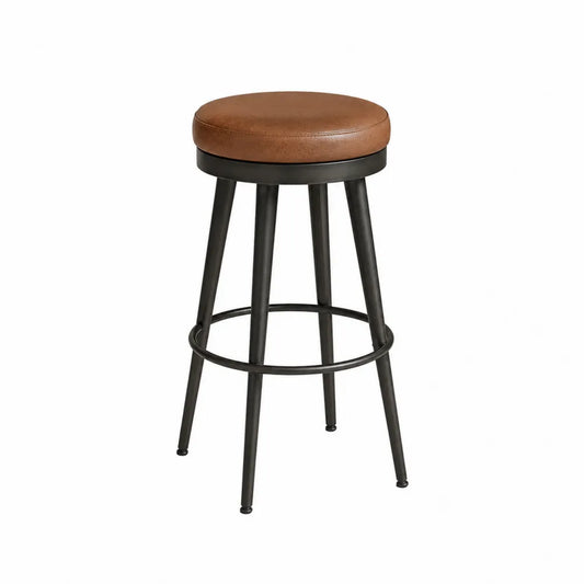 Taburete de bar de cuero sintético marrón y metal negro 76 cm