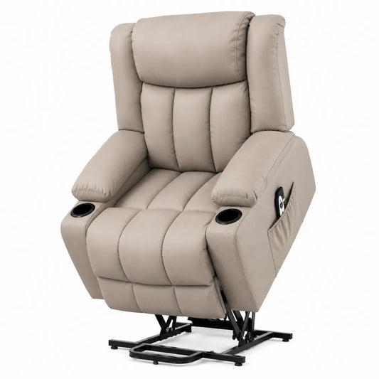 Sillón reclinable con función de elevación en poliuretano beige, 92x80x110 cm