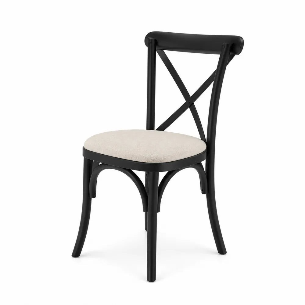 Silla de madera negra con asiento de poliéster beige