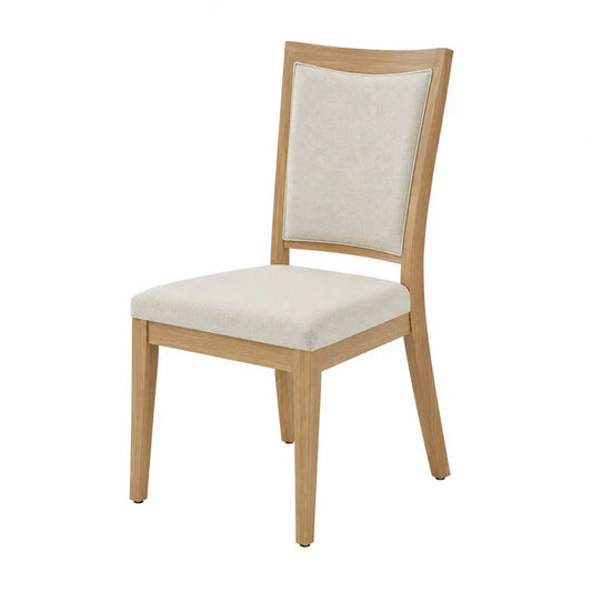 Silla de comedor de madera de roble y tela beige 85 cm