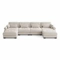 Sofá modular en L beige con tejido de pana