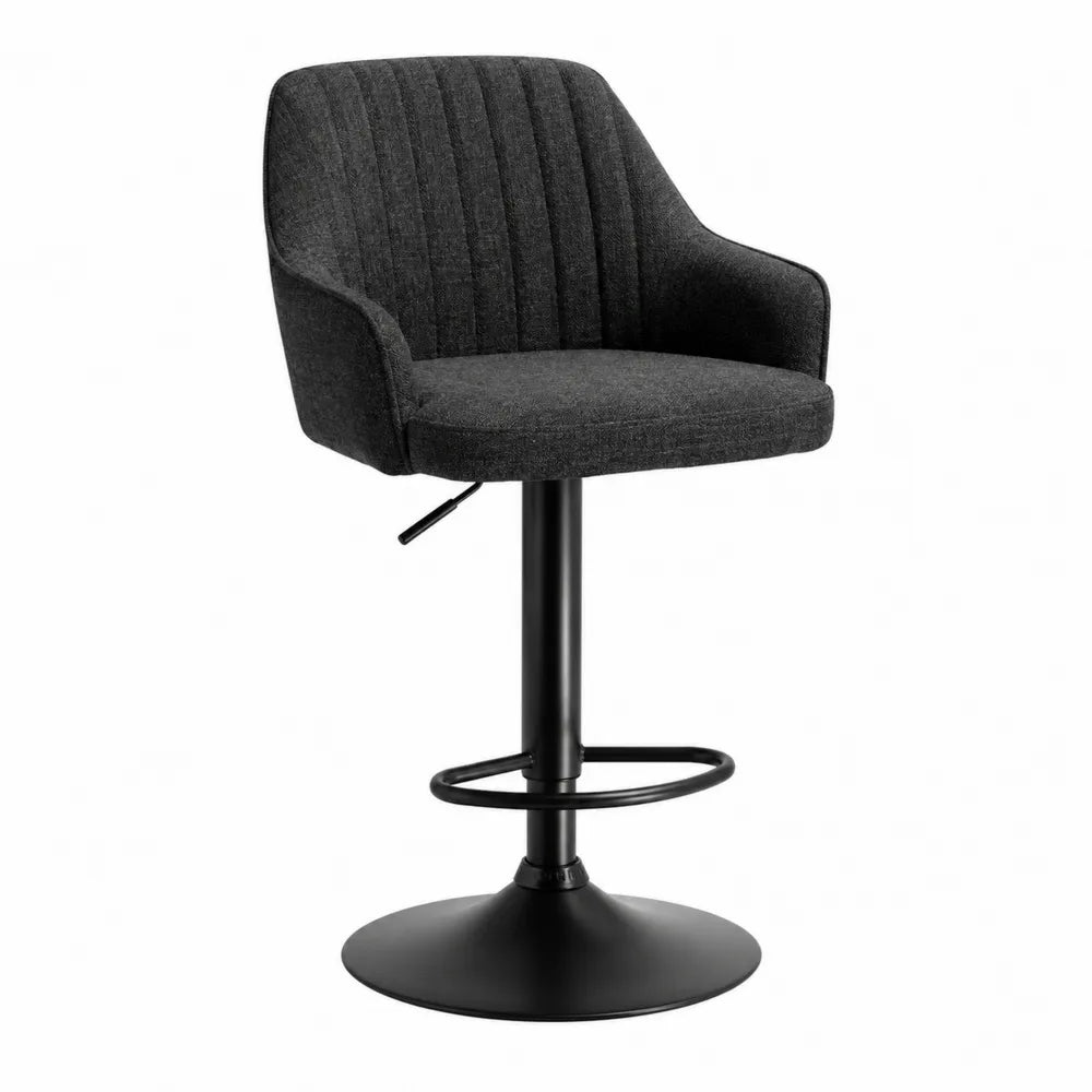 Silla de bar de tela gris oscuro con base de acero