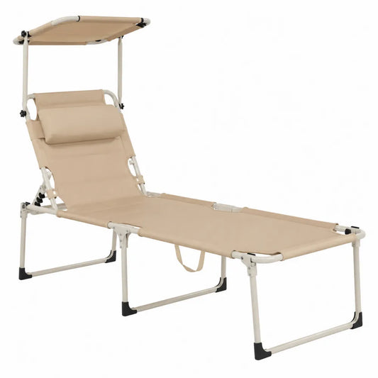 Tumbona de acero y textilene con dosel ajustable y almohada beige