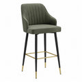 Taburete alto de terciopelo verde con patas de metal y detalles dorados 105cm