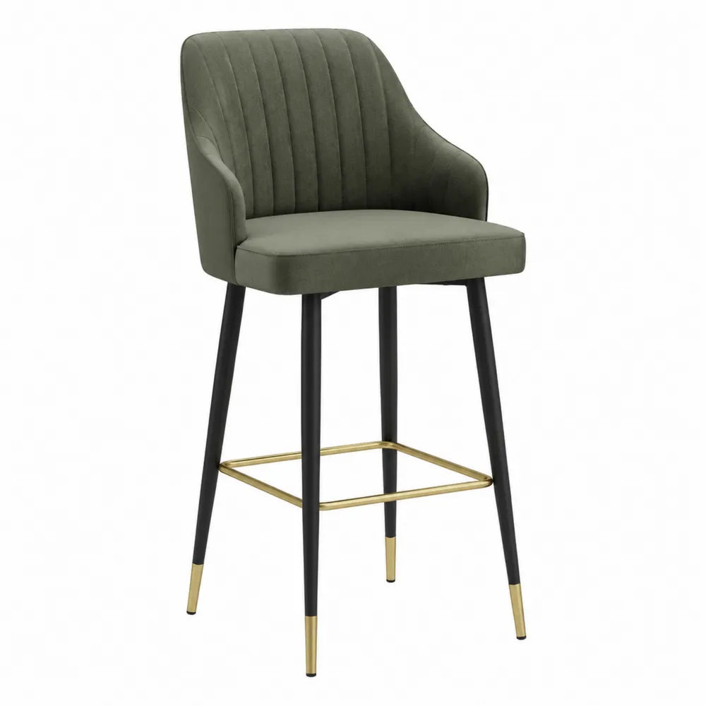 Taburete alto de terciopelo verde con patas de metal y detalles dorados 105cm