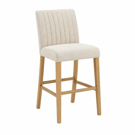 Taburete de bar con respaldo de roble y tela beige