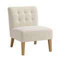 Silla tapizada en poliéster beige con patas de roble