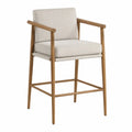 Silla de Bar Beige con Estructura de Madera y Cojín de Poliéster