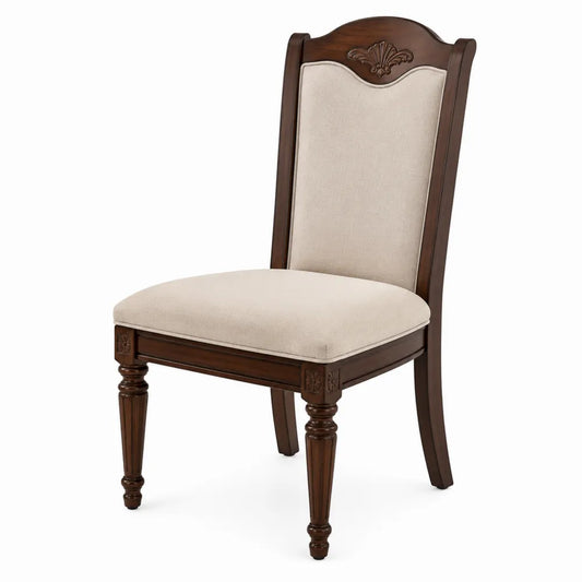 Silla de madera con tapizado de poliéster crema