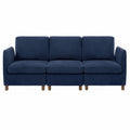 Sofá modular 3 plazas de tela azul marino con patas de madera