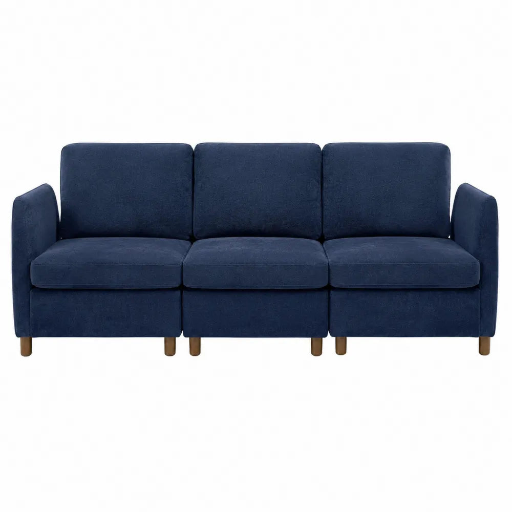 Sofá modular 3 plazas de tela azul marino con patas de madera