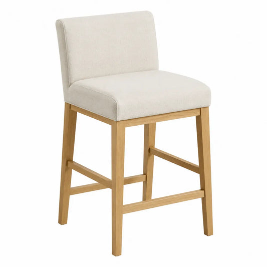 Taburete de madera con asiento de lino beige de 65 cm