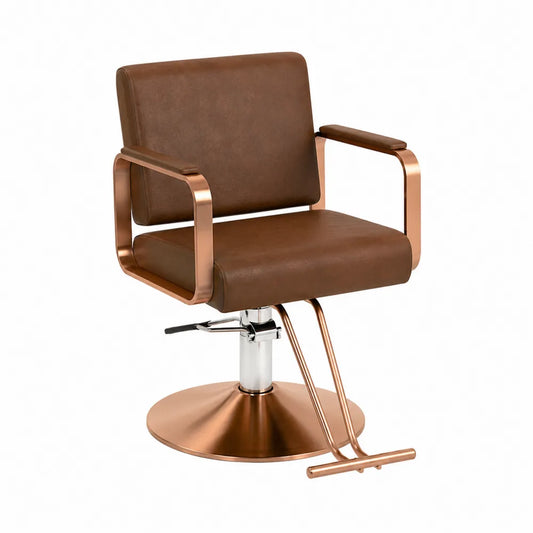 Silla de salón de cuero sintético marrón con base de acero